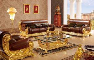 Luxury & Designer Hand Carved Solid Teak Wood/Rosewood Golden Sofa Set ,Royalzig